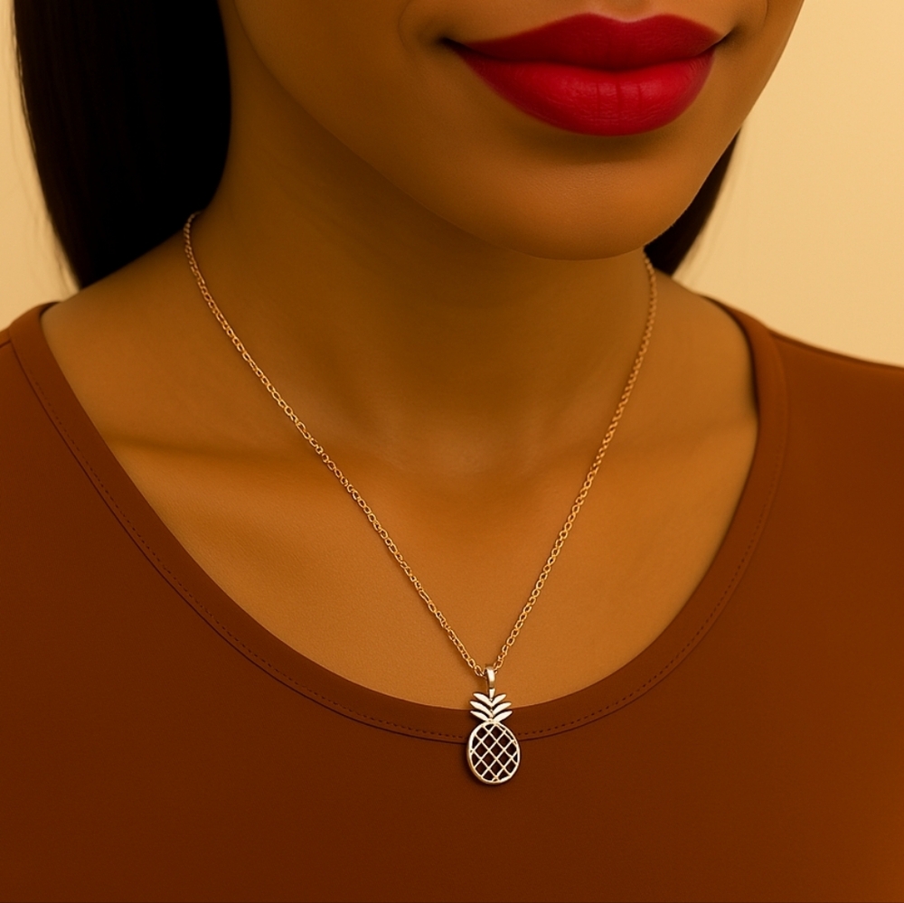 Pineapple Pendant Necklace Gold-Tone – Inspiring Quote Charm Fashion Jewelry